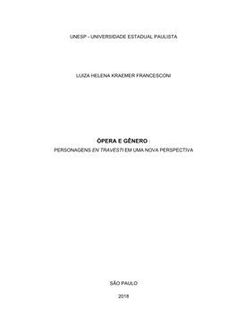 Ópera E Gênero : Personagens En Travesti Em Uma Nova Perspectiva