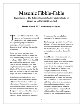 Masonic Fibble-Fable Presentation at the Rubicon Masonic Society Visitor’S Night on January 24, 2018 at Spindletop Hall