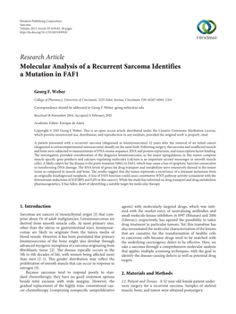 Molecular Analysis of a Recurrent Sarcoma Identifies a Mutation in FAF1