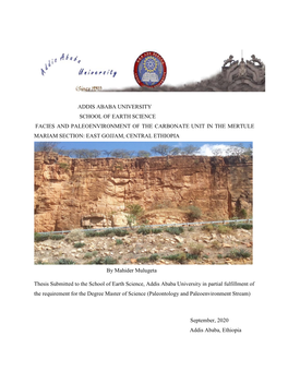 Addis Ababa University School of Earth Science Facies and Paleoenvironment of the Carbonate Unit in the Mertule Mariam Section: East Gojjam, Central Ethiopia