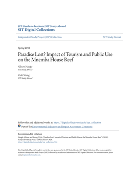 Impact of Tourism and Public Use on the Mnemba House Reef Allison Nangle SIT Study Abroad