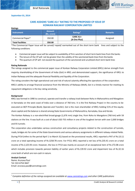 Brief Rationale CARE ASSIGNS 'CARE A1+' RATING to THE