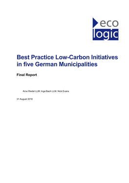 Best Practice Low-Carbon Initiatives in Five German Municipalities