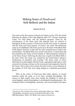 Making Sense of Deadwood: Seth Bullock and the Indian