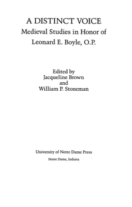 A DISTINCT VOICE Medieval Studies in Honor of Leonard E