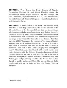 PROTOCOL: Your Grace, the Dean Church of Nigeria, Archbishop Nicholas D