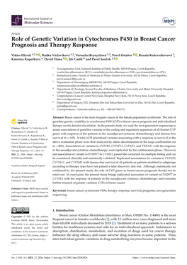 Role of Genetic Variation in Cytochromes P450 in Breast Cancer Prognosis and Therapy Response