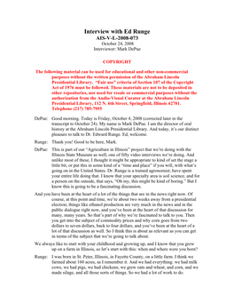 Interview with Ed Runge AIS-V-L-2008-073 October 24, 2008 Interviewer: Mark Depue