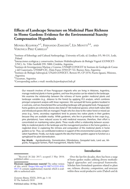 Effects of Landscape Structure on Medicinal Plant Richness in Home Gardens: Evidence for the Environmental Scarcity Compensation Hypothesis