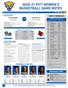 2020-21 Pitt Women's Basketball Game Notes