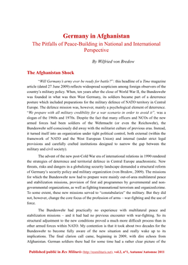 Germany in Afghanistan the Pitfalls of Peace-Building in National and International Perspective
