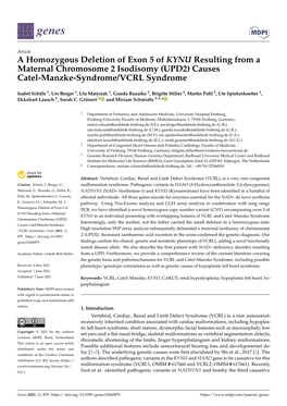 A Homozygous Deletion of Exon 5 of KYNU Resulting from a Maternal Chromosome 2 Isodisomy (UPD2) Causes Catel-Manzke-Syndrome/VCRL Syndrome