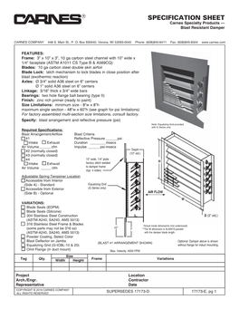 SPECIFICATION SHEET Carnes Specialty Products — Blast Resistant Damper