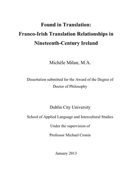 Franco-Irish Translation Relationships in Nineteenth-Century Ireland