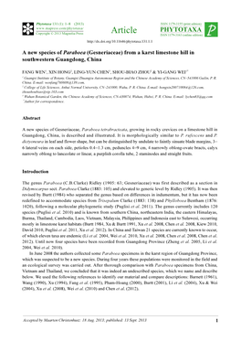 A New Species of Paraboea (Gesneriaceae) from a Karst Limestone Hill in Southwestern Guangdong, China