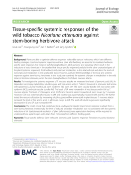 Tissue-Specific Systemic Responses of the Wild Tobacco Nicotiana Attenuata Against Stem-Boring Herbivore Attack Gisuk Lee1†, Youngsung Joo2†, Ian T