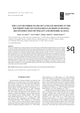 The Last Hundred Years of Land Use History in the Southern Part of Valdai Hills (European Russia): Reconstruction by Pollen and Historical Data