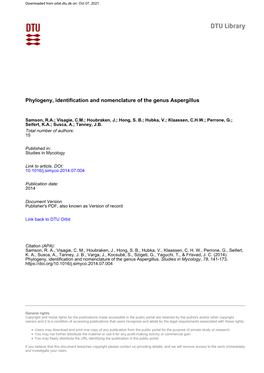 Phylogeny, Identification and Nomenclature of the Genus Aspergillus