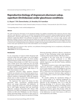 Reproductive Biology of Angraecum Eburneum Subsp. Superbum (Orchidaceae) Under Glasshouse Conditions