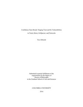 Staging Trust and Its Vulnerabilities in Tieck, Kleist, Grillparzer, and Nietzsche