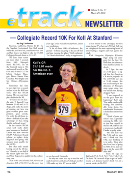 — Collegiate Record 10K for Koll at Stanford —