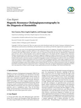 Magnetic Resonance Cholangiopancreatography in the Diagnosis of Haemobilia