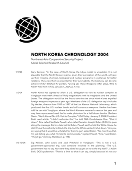 NORTH KOREA CHRONOLOGY 2004 Northeast Asia Cooperative Security Project Social Science Research Council