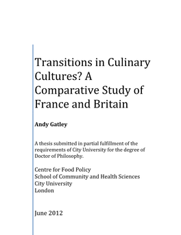 Transitions in Culinary Cultures? a Comparative Study of France and Britain