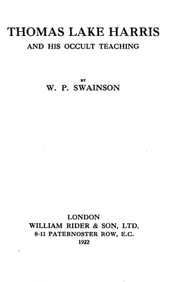 Thomas Lake Harris and His Occult Teaching