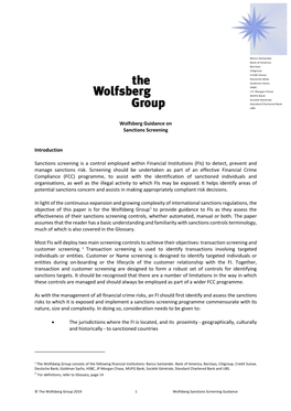 Wolfsberg Guidance on Sanctions Screening 2019