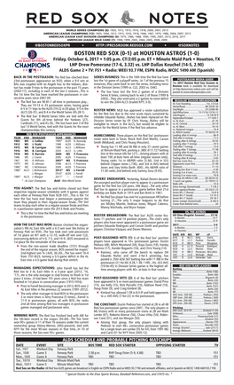 BOSTON RED SOX (0-1) at HOUSTON ASTROS (1-0) Friday, October 6, 2017 • 1:05 P.M