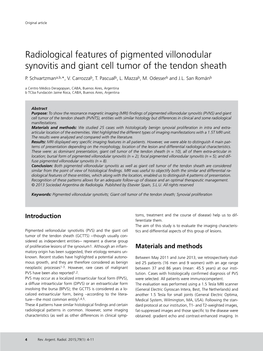 Radiological Features of Pigmented Villonodular Synovitis and Giant Cell Tumor of the Tendon Sheath