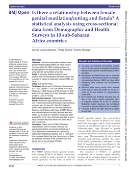 Is There a Relationship Between Female Genital Mutilation/Cutting and Fistula