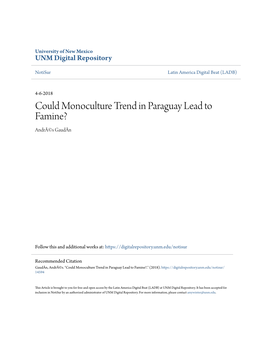 Could Monoculture Trend in Paraguay Lead to Famine? Andrã©S Gaudãn