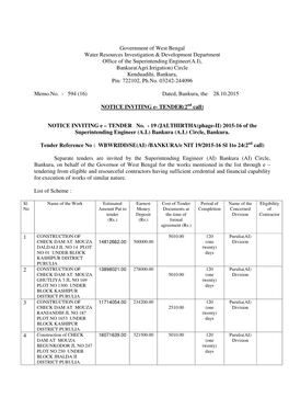 Government of West Bengal Water Resources Investigation & Development Department Office of the Superintending Engineer(A.I)