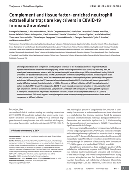 Complement and Tissue Factor–Enriched Neutrophil Extracellular Traps Are Key Drivers in COVID-19 Immunothrombosis