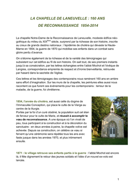 La Chapelle De Laneuvelle : 160 Ans De Reconnaissance 1854-2014