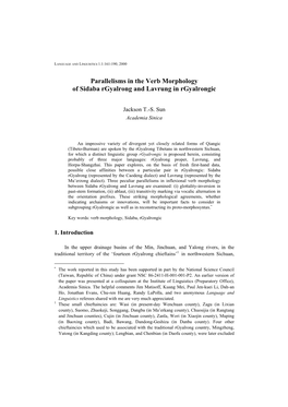 Parallelisms in the Verb Morphology of Sidaba Rgyalrong and Lavrung in Rgyalrongic