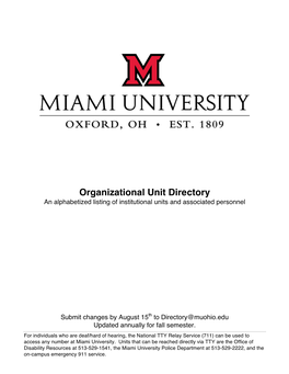 Organizational Unit Directory an Alphabetized Listing of Institutional Units and Associated Personnel