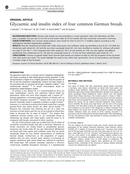 Glycaemic and Insulin Index of Four Common German Breads