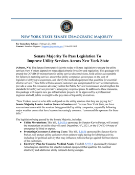 Senate Majority to Pass Legislation to Improve Utility Services Across New York State
