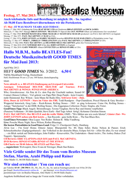 Hallo M.B.M., Hallo BEATLES-Fan! Deutsche Musikzeitschrift GOOD TIMES Für Mai/Juni 2013