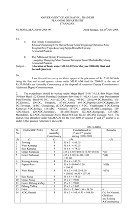 1 Government of Arunachal Pradesh Planning