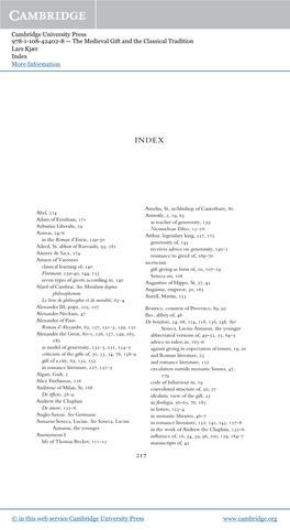 Cambridge University Press 978-1-108-42402-8 — the Medieval Gift and the Classical Tradition Lars Kjær Index More Information