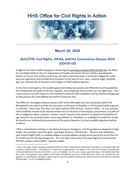 OCR Bulletin: Civil Rights, HIPAA, and the Coronavirus Disease 2019