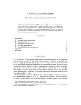 N-HOMOGENEOUS SUPERALGEBRAS Introduction 1 1. Review of Linear Superalgebra 5 2. the Supercharacter 10 3. Homogeneous Superalgeb