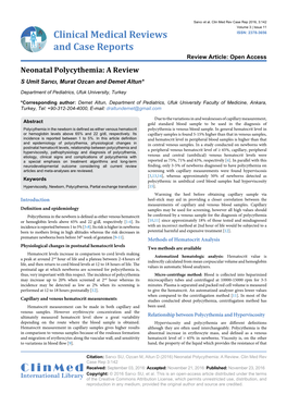 Neonatal Polycythemia: a Review S Umit Sarıcı, Murat Ozcan and Demet Altun*