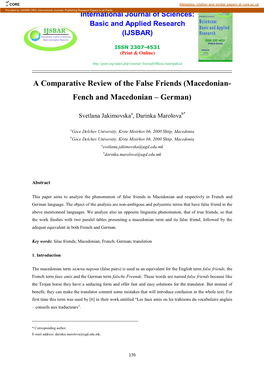 A Comparative Review of the False Friends (Macedonian- Fench and Macedonian – German)