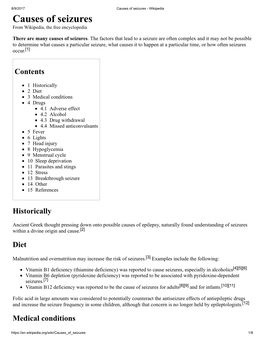 Causes of Seizures - Wikipedia Causes of Seizures from Wikipedia, the Free Encyclopedia