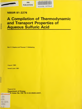 A Compilation of Thermodynamic and Transport Properties of Aqueous Sulfuric Acid